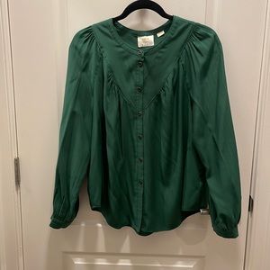 Maeve Anthropologie Blouse Top Sz M Button Up Green